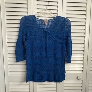 Chico's Royal Blue Crochet Tie-Neck Tunic
